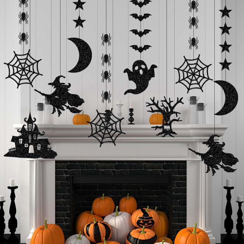 Black Halloween Hanging Banner Decorations 12 Pack 2