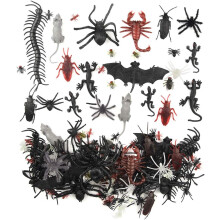 Set of Black Halloween Insect Figures, Realistic 160 Pieces — halloween insect figures, black bug decorations