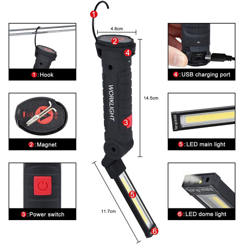Rechargeable LED Work Light with Magnetic Base 5 Modes 2 2