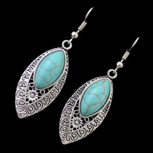 Flower Leaf Dangle Earrings Turquoise Hook 1 Pair 1