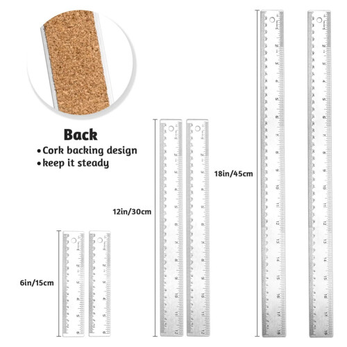 Stainless Steel Ruler with Cork Backing 3-Piece Set 2