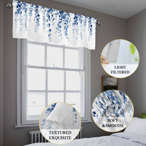 Watercolor Leaves Valance Curtain Blue 1 Panel 2