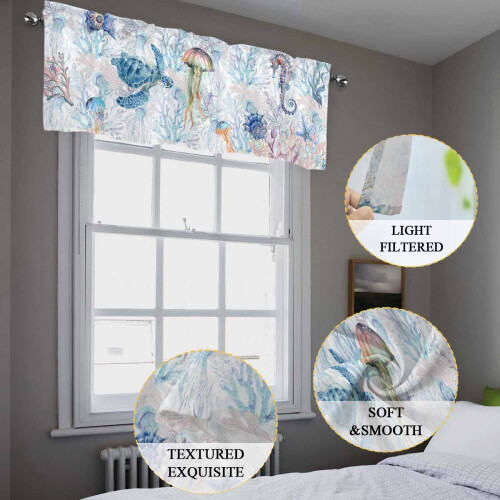 Ocean Coral Valance for Windows 54x18 in Blue 1