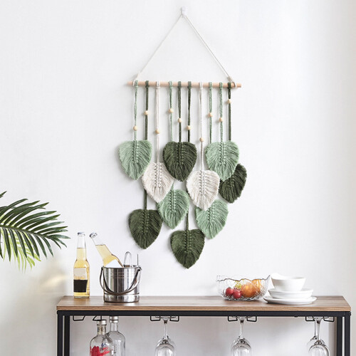 Leaf Tapestry Wall Hanging Boho Macrame Handmade 36x48 in 2