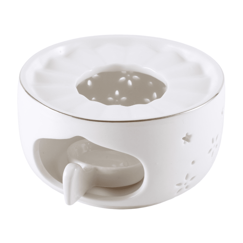Ceramic teapot warmer with candle tray white 1
