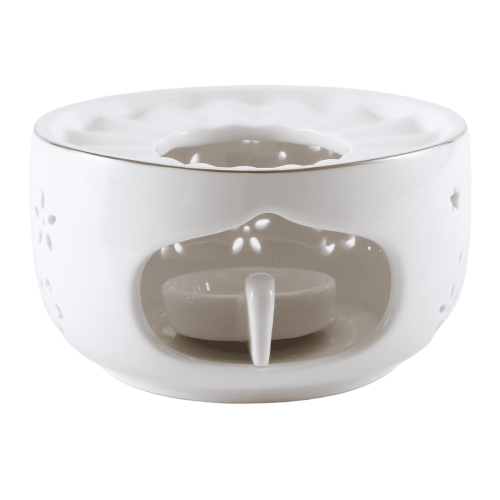Ceramic teapot warmer with candle tray white 2