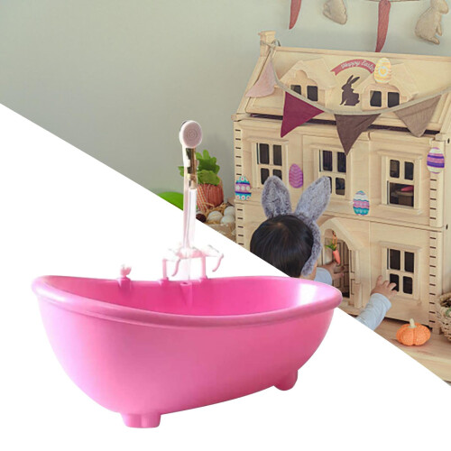 Miniature Dollhouse Bathtub Set 1:6 Scale Pink Bathroom 2