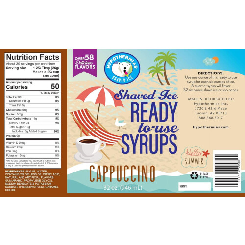 Cappuccino Snow Cone Syrup Quart 32 fl oz 1