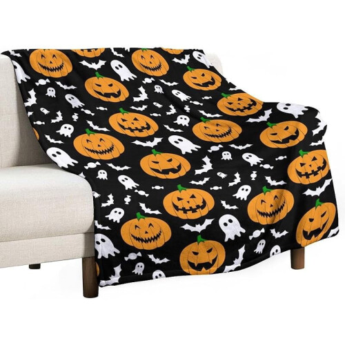 Halloween flannel throw blanket ghost skeleton pumpkin 1