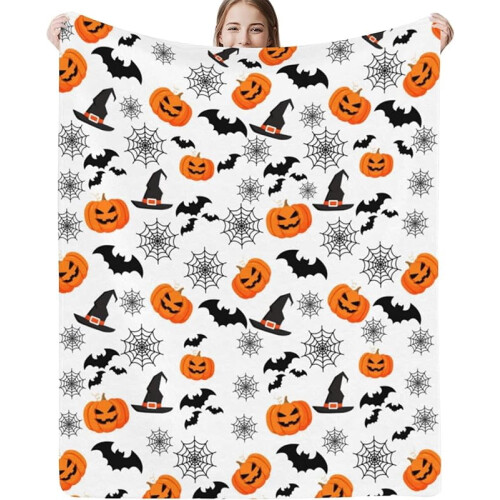 Halloween Throw Blanket Orange Pumpkin Candy Corn 40x50 Inch 1