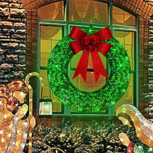 Christmas Wreath Metal LED Warm Light with Bow 2