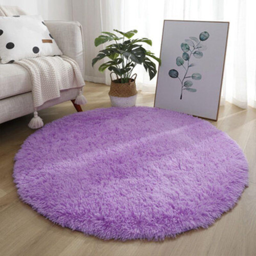 Fluffy Round Rug Colorful 120cm Solid Color 2