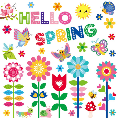 Huarrl Christmas wall stickers 9 pcs spring flowers 1