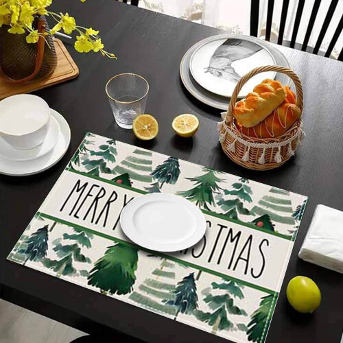 Christmas linen placemats tree print 4 pcs 1