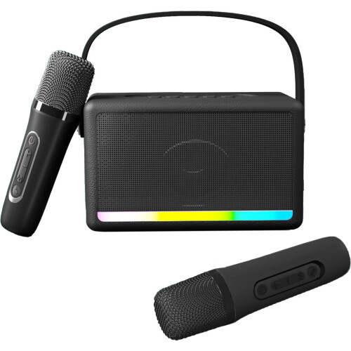 Portable karaoke speaker with 2 wireless mics, black 1