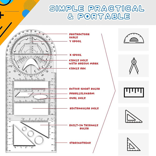 Geometric Ruler Plastic Mathematics Tool 4 pcs 1