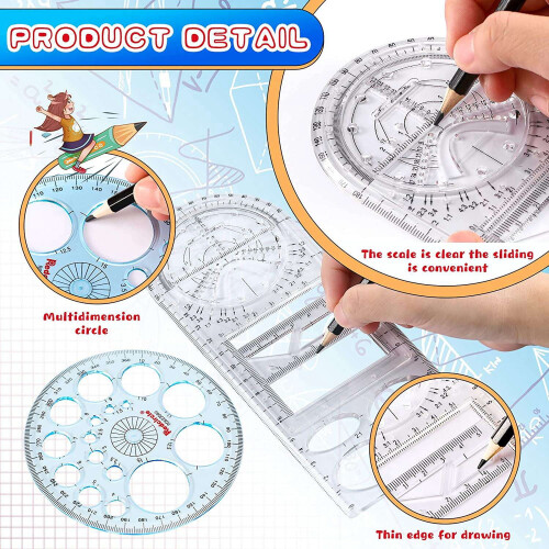 Geometric Ruler Plastic Mathematics Tool 4 pcs 2