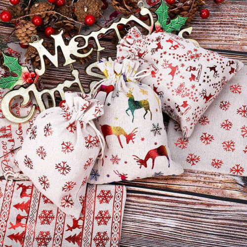 Christmas drawstring gift bags burlap 32 pcs 1