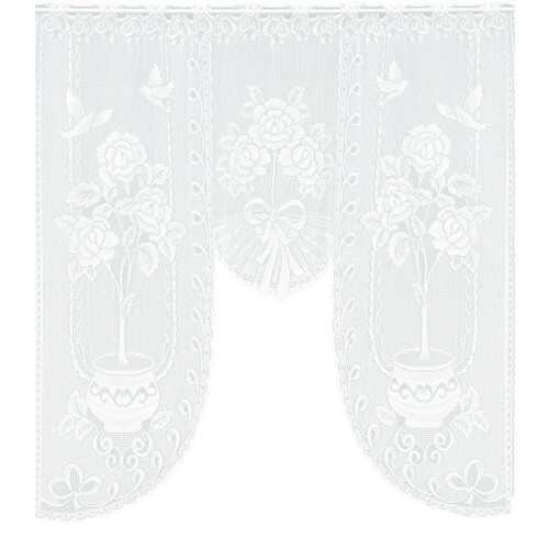 French short lace sheer curtains white floral panel