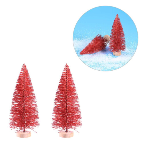 Mini Artificial Christmas Tree with Wood Base 2pcs Red 1