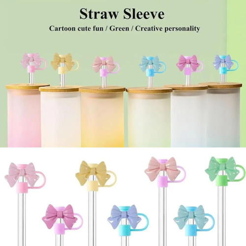 Rose Red Bow Straw Cap for 10mm Glass Straws 1