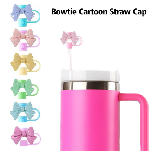 Rose Red Bow Straw Cap for 10mm Glass Straws 2