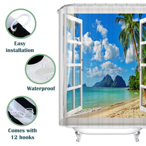 Ocean Palms Shower Curtain Polyester Waterproof 72x72 in 2