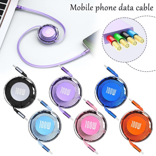 Orange Retractable USB-C to USB-C Cable 100W 1