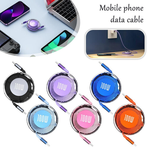 Orange Retractable USB-C to USB-C Cable 100W 2