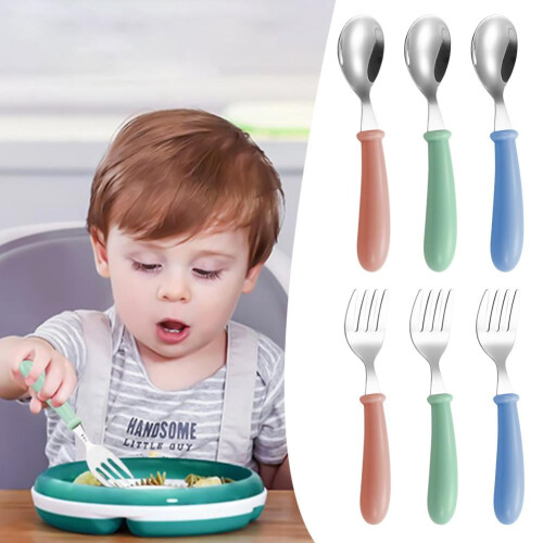 Pink Stainless Steel Children's Fork Spoon Set 2pcs 1