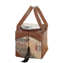 Rattan Fabric Teapot Storage Bag Chinese Style with Tassels