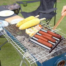 Hot Dog Roller Grill Rack Stainless Steel with Long Wood