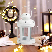 Lampa Réalta Folamh Miotail, Ag luí le Coinnle Aramateiripe, Maisíocht Lampa Gaoithe Seanré, Sealbhóir Coinnle Crochta Gloine Dubh 6.3 orlach le