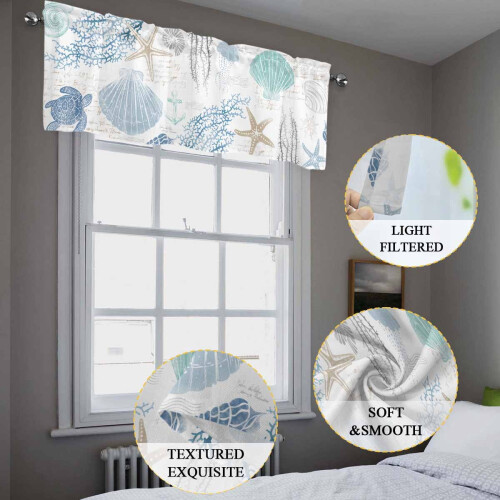 Ocean Coral Valance for Windows 54x18 in Blue 1