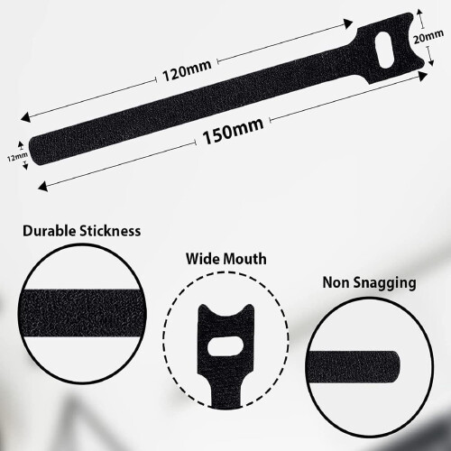 Reusable Cable Ties Black Hook and Loop 100 pcs 1