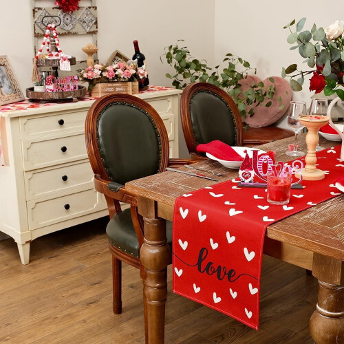 POWKOL Valentine's Day table runner red burlap 13x70 inches 1