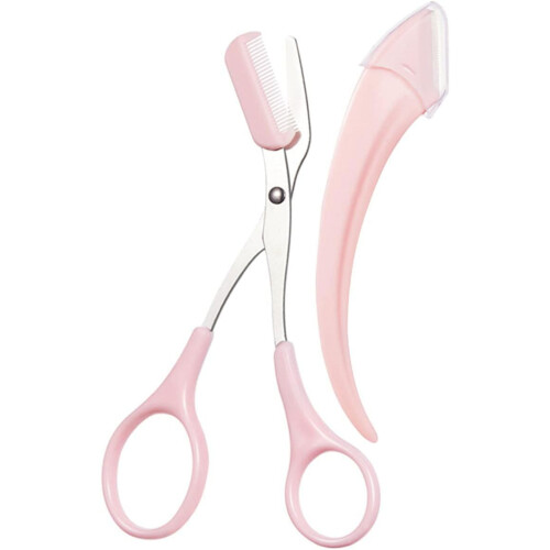 Eyebrow Scissors Stainless Steel Arc Shape Pink 3-Pack 1