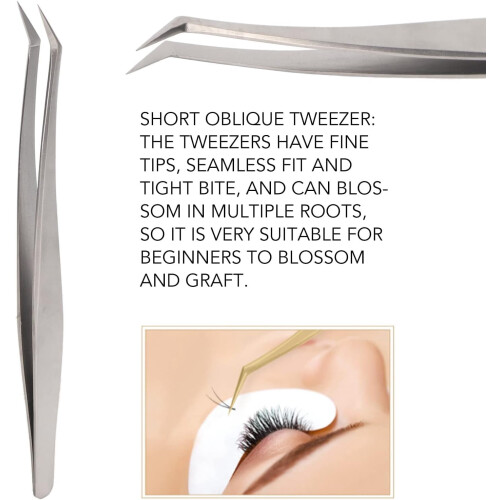 Eyelash Tweezer Silver Short Oblique 1 Pair 2