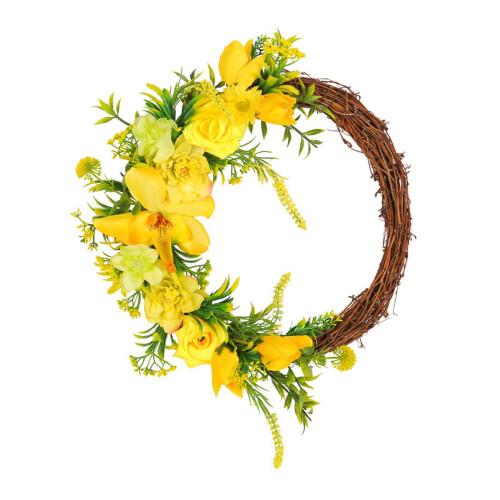 Spring Yellow Rose Wreath with Withered Branches 12-inch 1