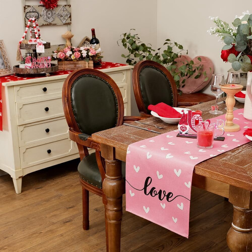 Valentine's Day Table Runner Red Burlap 13x70 Inch 1