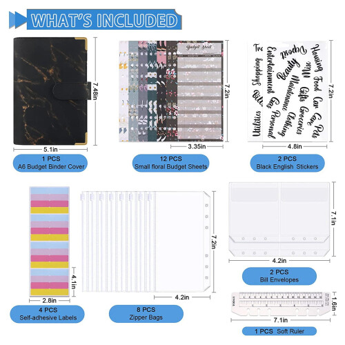 PU Leather Budget Binder with Zipper Envelopes 1 1