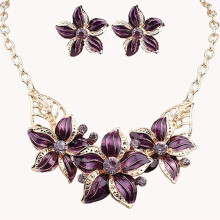 Women's rhinestone flower pendant necklace and earrings set