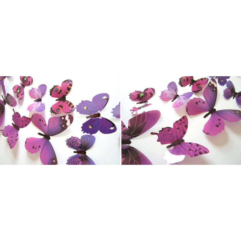 Butterfly Wall Stickers 3D Rainbow Purple 12Pcs 946140787046