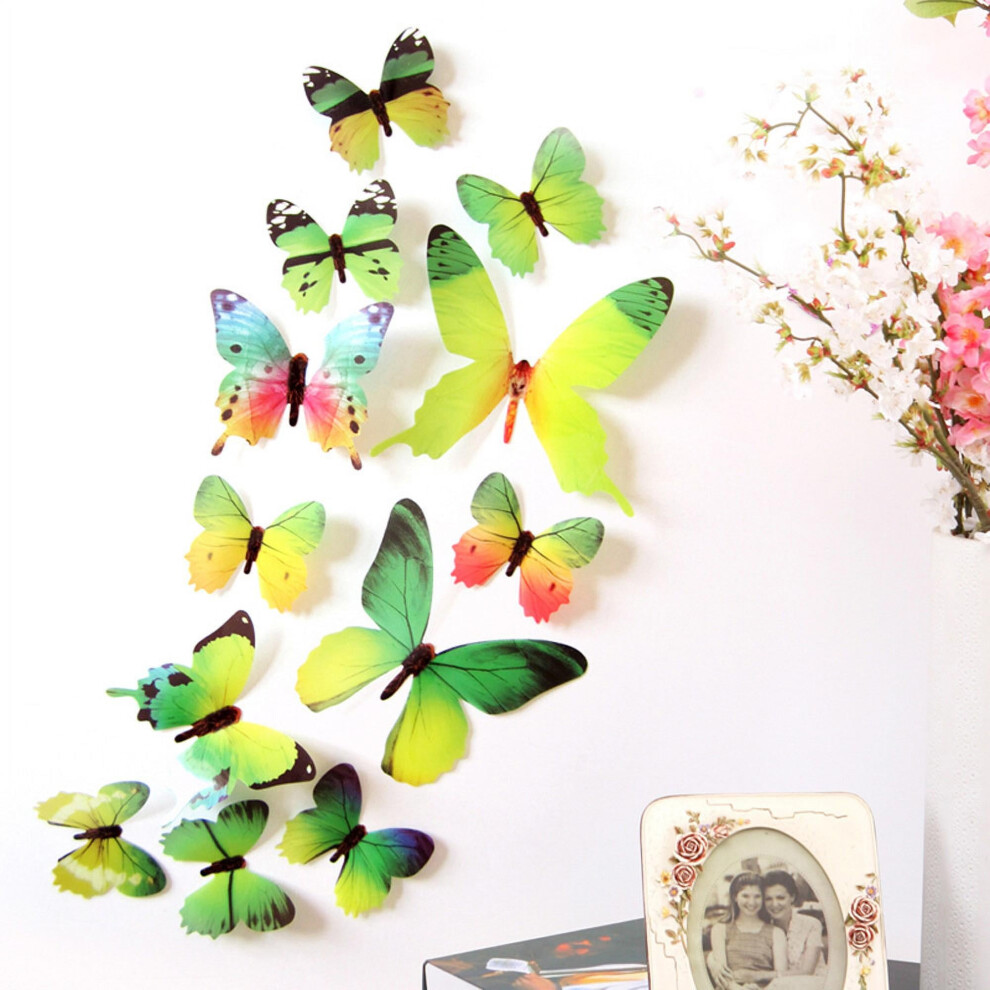 Butterfly Wall Stickers 3D Rainbow Green 12Pcs 946140787039
