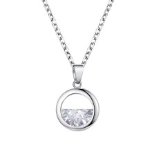 Women's cubic zirconia round pendant necklace with huggie