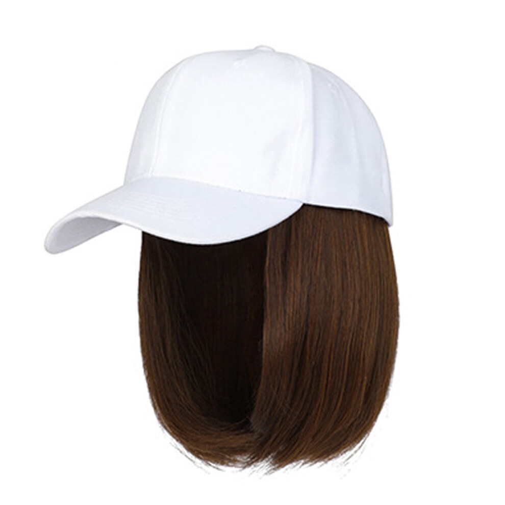 Straight short bob wig with baseball cap for women