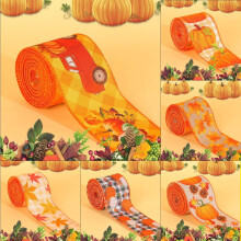 Thanksgiving ribbon with pumpkin and maple leaf design, 2.5m