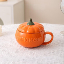 Ceramic pumpkin bowl with lid orange 1 pc