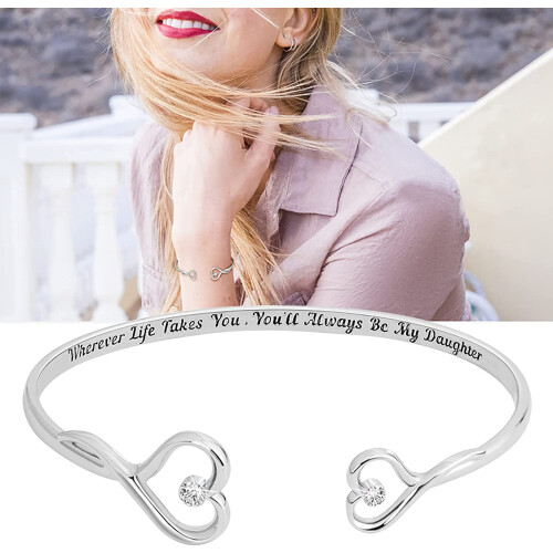 Silver peach heart bracelet engraved for daughter, 1