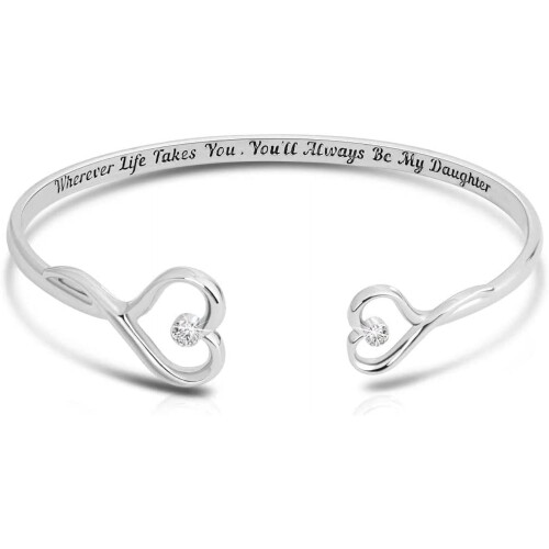 Silver peach heart bracelet engraved for daughter, 2